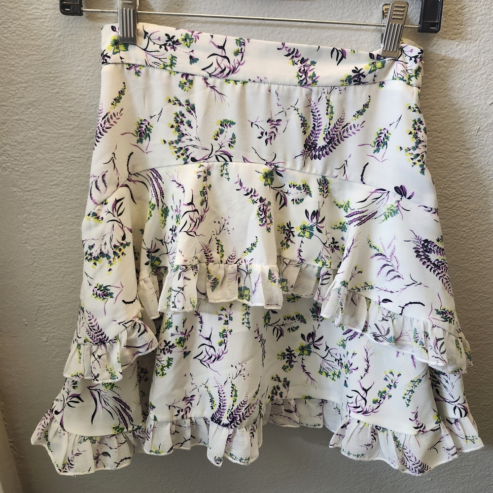 Topshop Floral Ruffle Mini Skirt - White and Purple